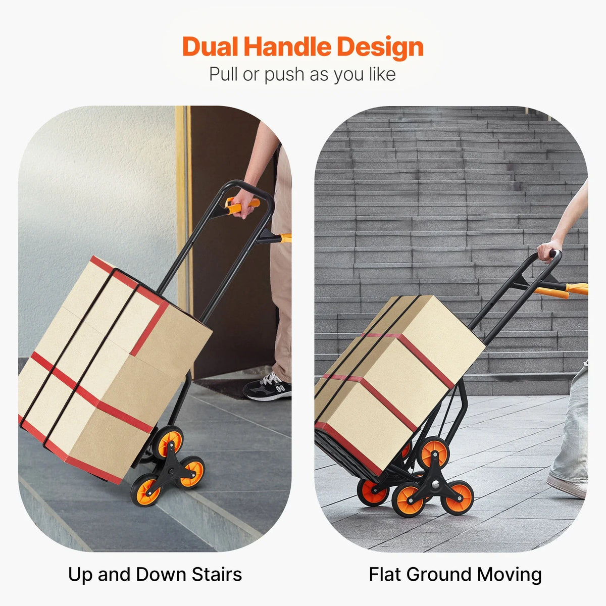 440 lbs Folding Hand Truck Dolly with Handle 6 Wheels & 2 Elastic Ropes Stair Climbing Cart for Shopping Moving Warehouse