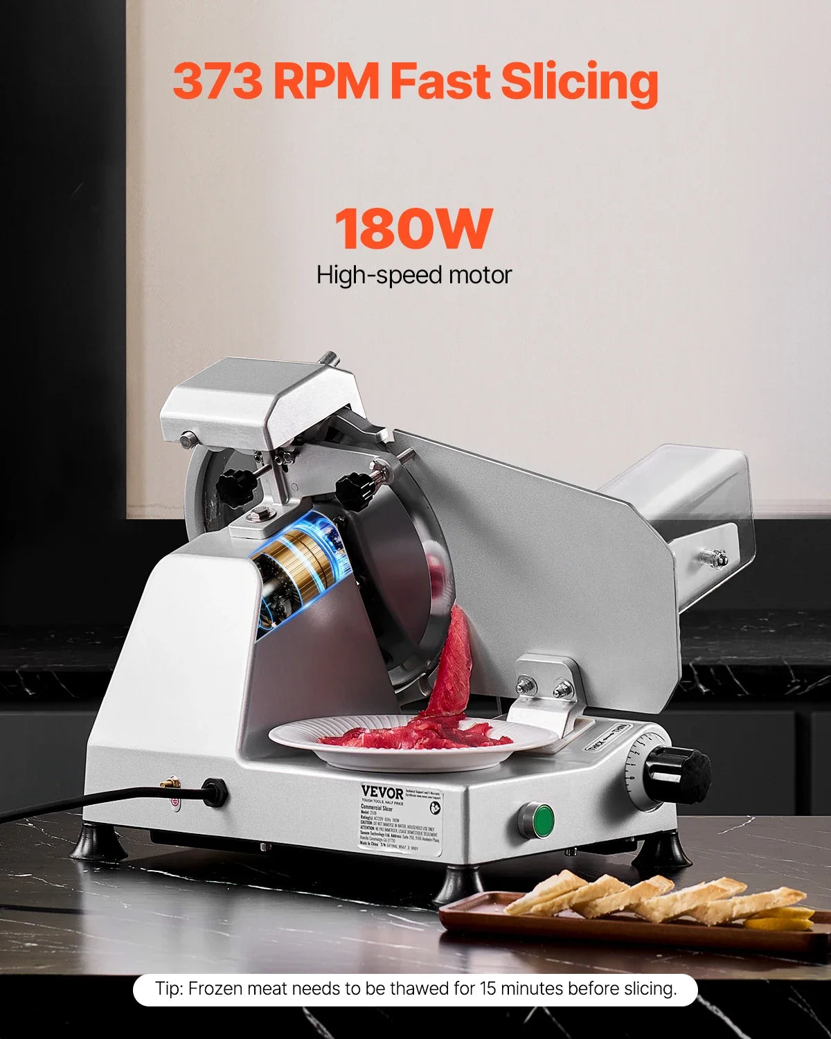 Commercial Meat Slicer, 10 inch Electric Deli Food Slicer, 180W Meat Cutter with a Premium 65Mn Blade, 0-0.4 in Thickness