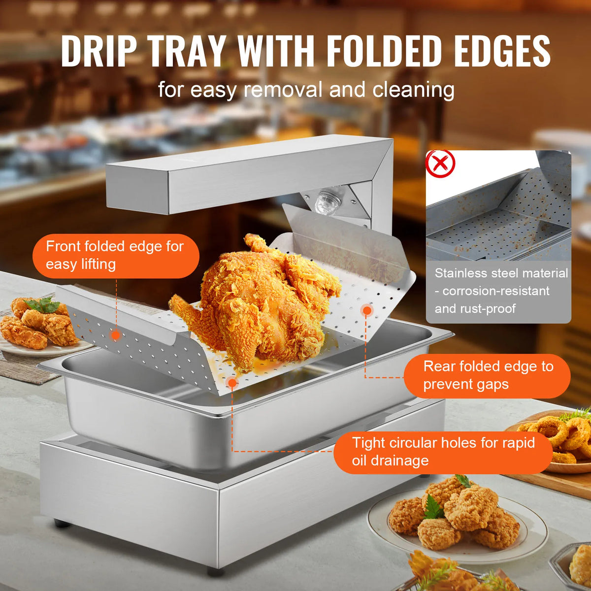 French Fry Food Warmer, 750W Commercial Food Heating Lamp, Electric Stainless Steel Warming Light Dump Station, for Buffet