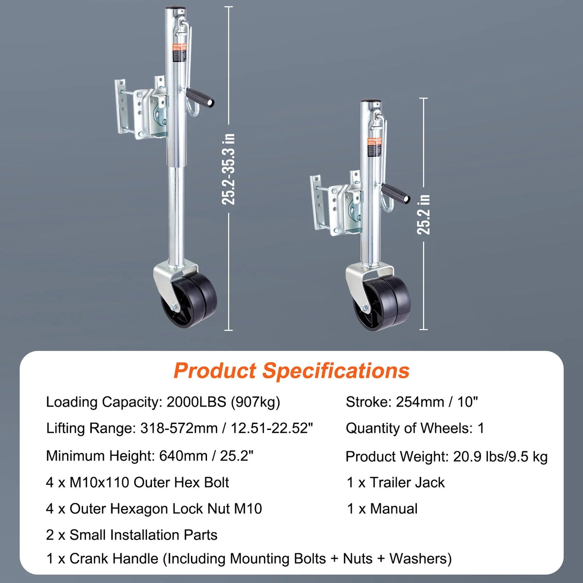 Trailer Jack Weight Capacity 1000/1500/2000 lbs, for lifting RV Trailer, Horse Trailer, Utility Trailer, Yacht Trailer