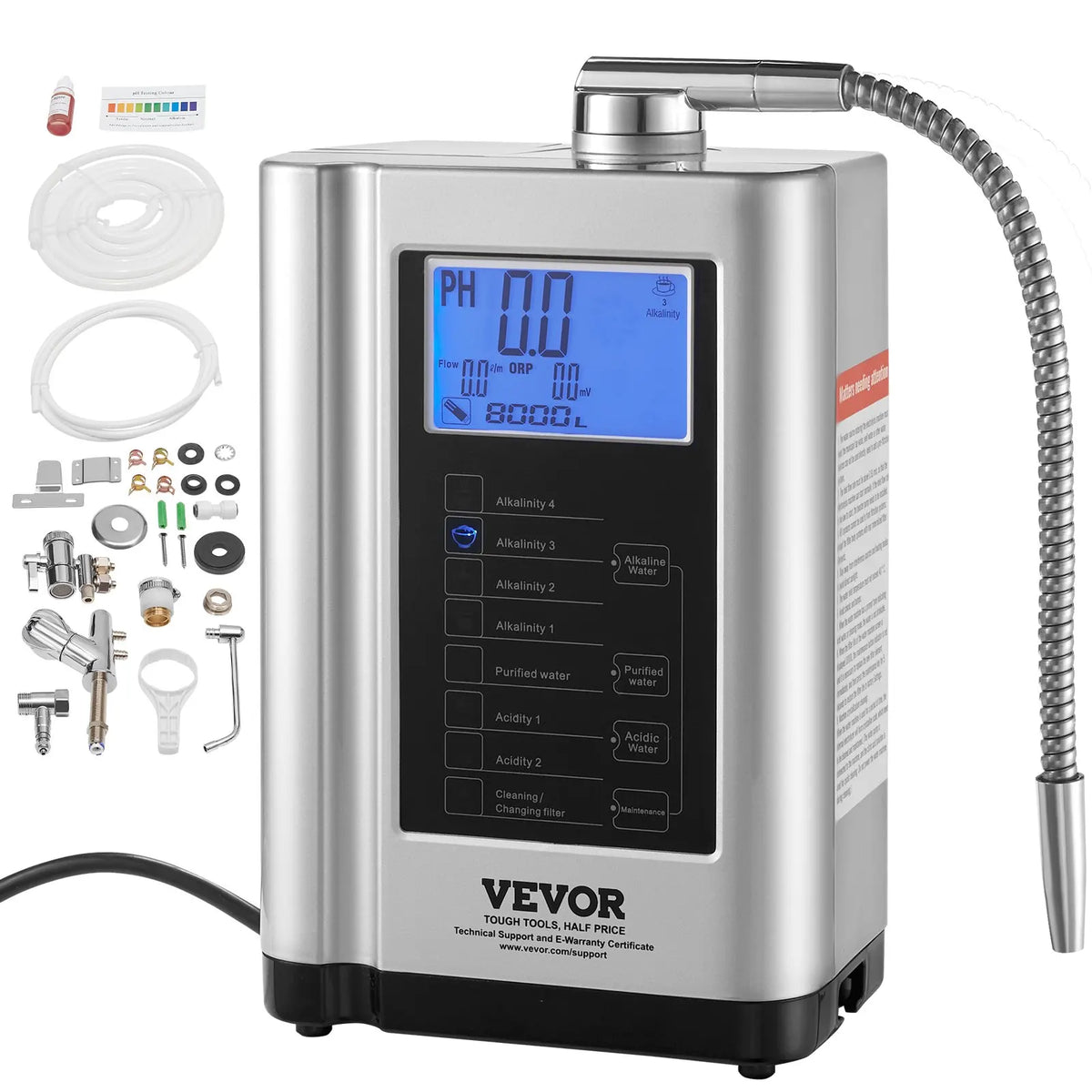 Alkaline Water Ionizer Machine,pH3.5-10.5 Alkaline Acidic Hydrogen Water Purifier,7Water Settings System,8000L Per Filter