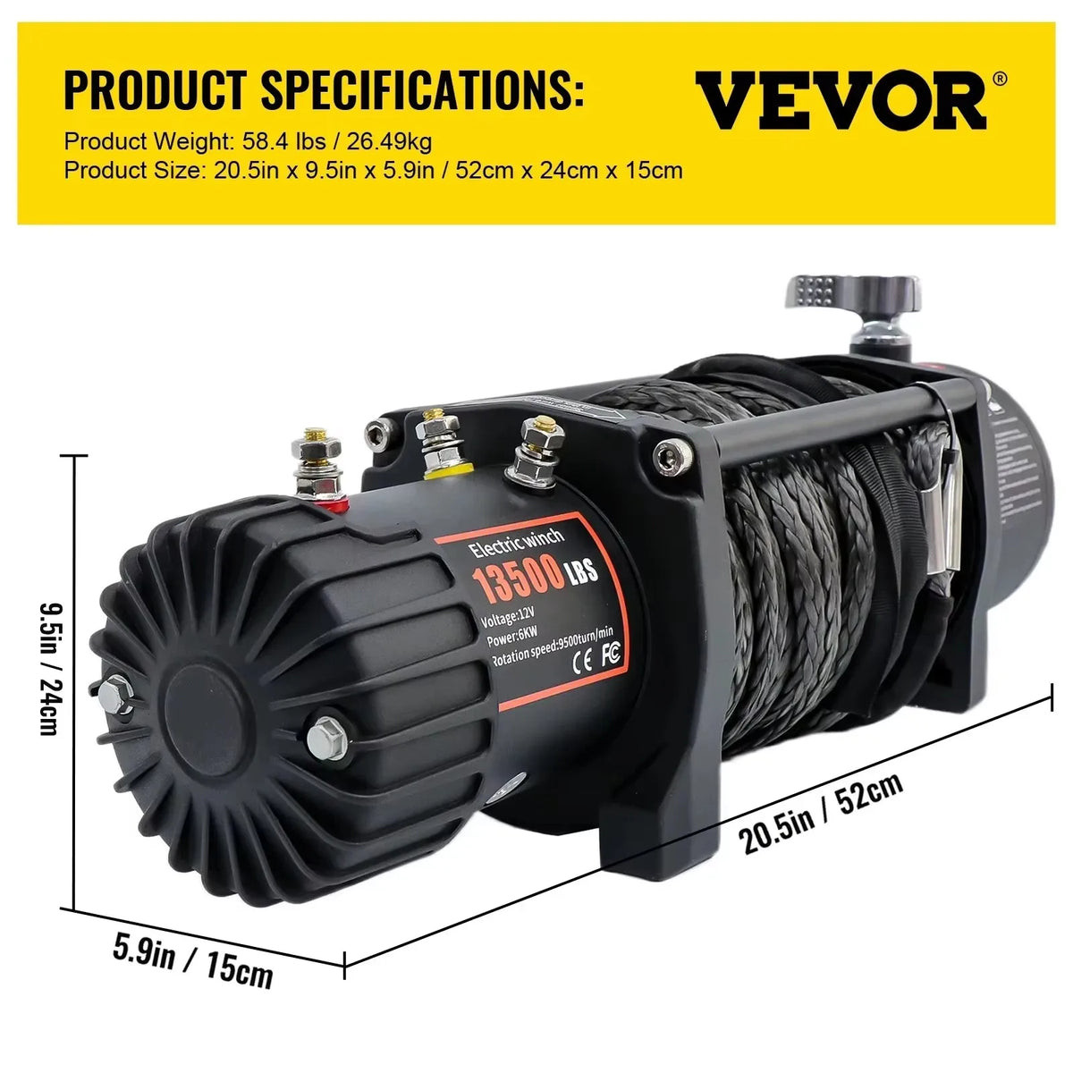 13500LBS Electric Winch 12V 27M/92FT Synthetic Rope  Lifting Treuils Hoist for 4X4 Car Trailer ATV Truck Off Road Boat