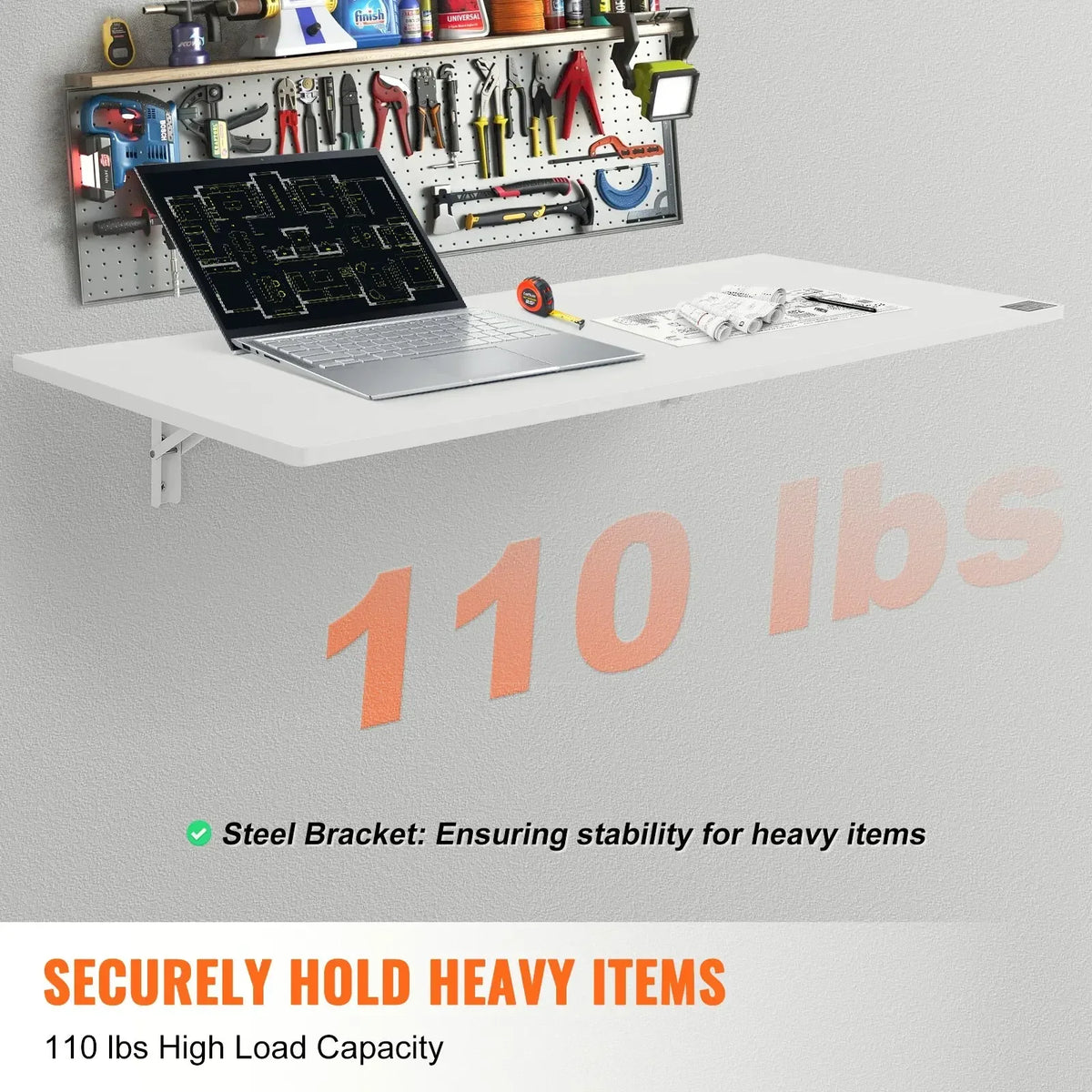 Wall Mounted Folding Table Wall Mount Drop Leaf Table, Floating Desk with Iron Bracket, Wall Desk Fold Down