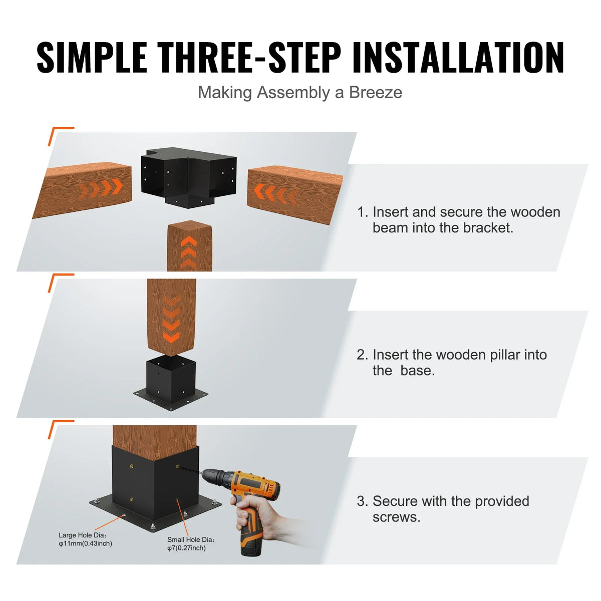 Pergola Bracket Kit Heavy Duty Corner Bracket Woodworks DIY Post Base Kit Easy Installation Wooden Beams