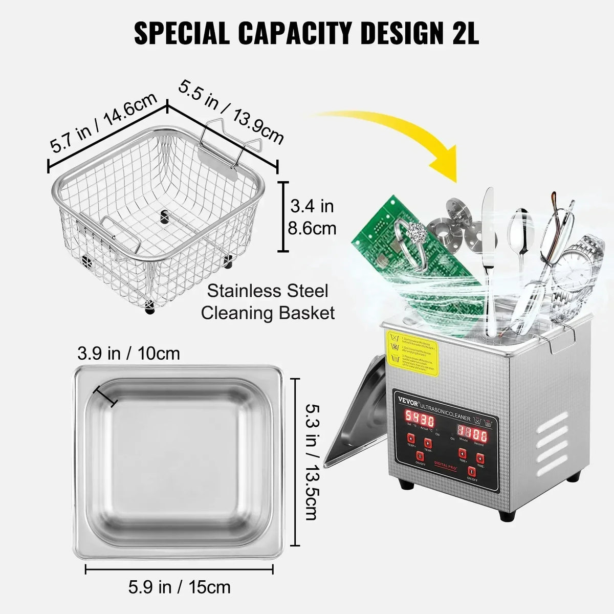 Ultrasonic Cleaner w/ Digital Timer & Heater,Professional Ultra Sonic Jewelry Cleaner,Stainless Steel Heated Clean Machine