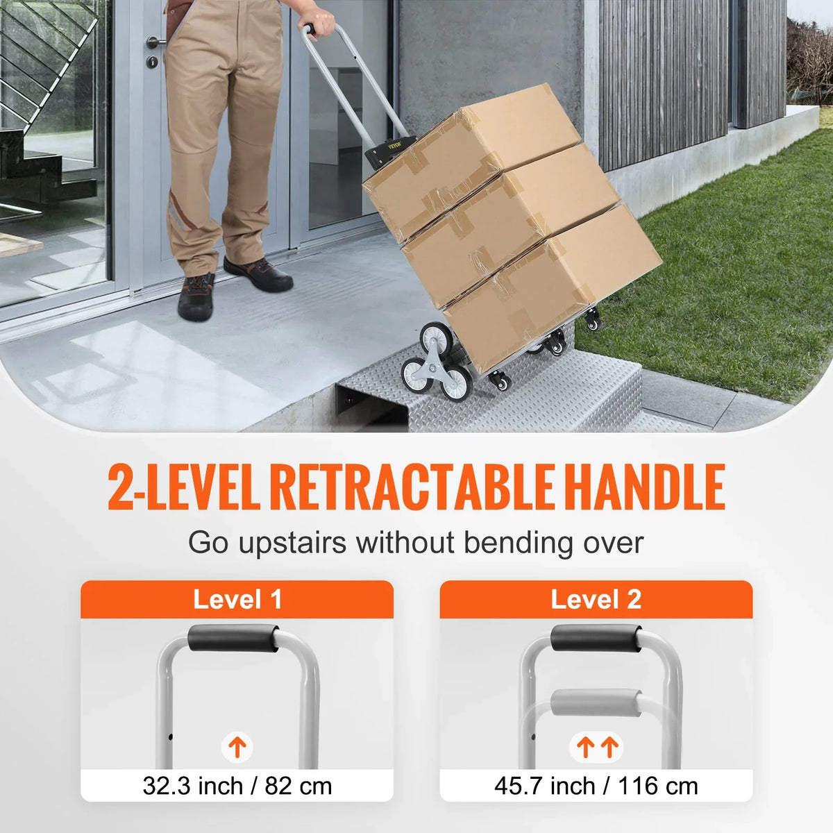 220lbs Stair Climbing Cart Foldable Hand Truck with 32.3-45.7in Adjustable Handle Height 4 Wheels for Warehouse Shopping