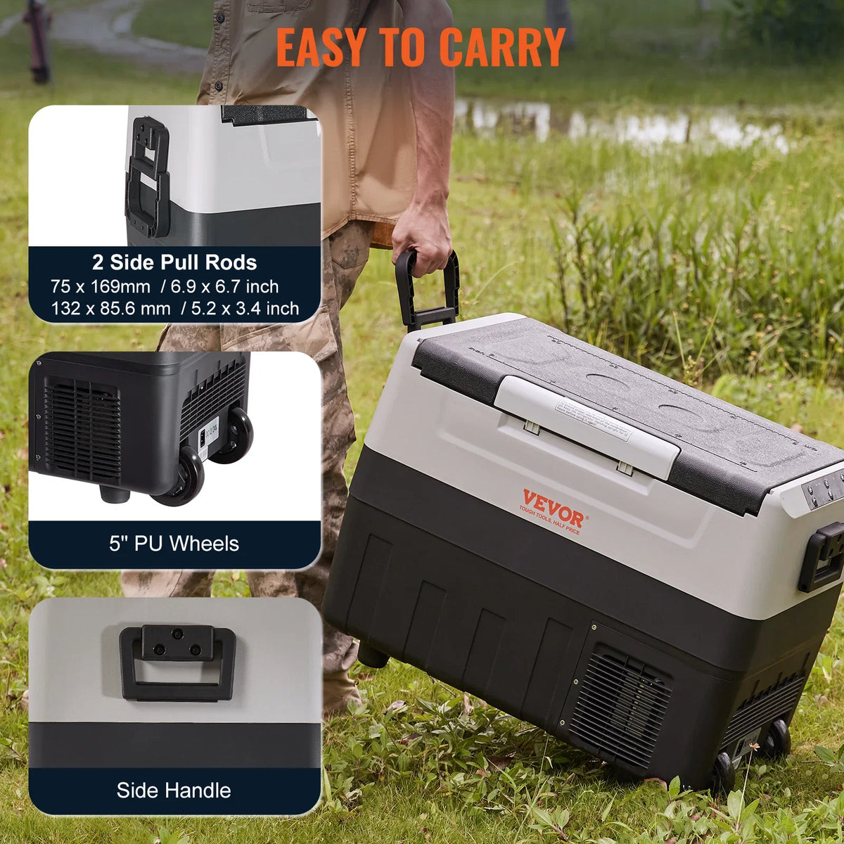 Car Refrigerator, 45 L Dual Zone Portable Freezer, -4℉-50℉ Adjustable Range, 12/24V DC and 100-240V AC Compressor Cooler