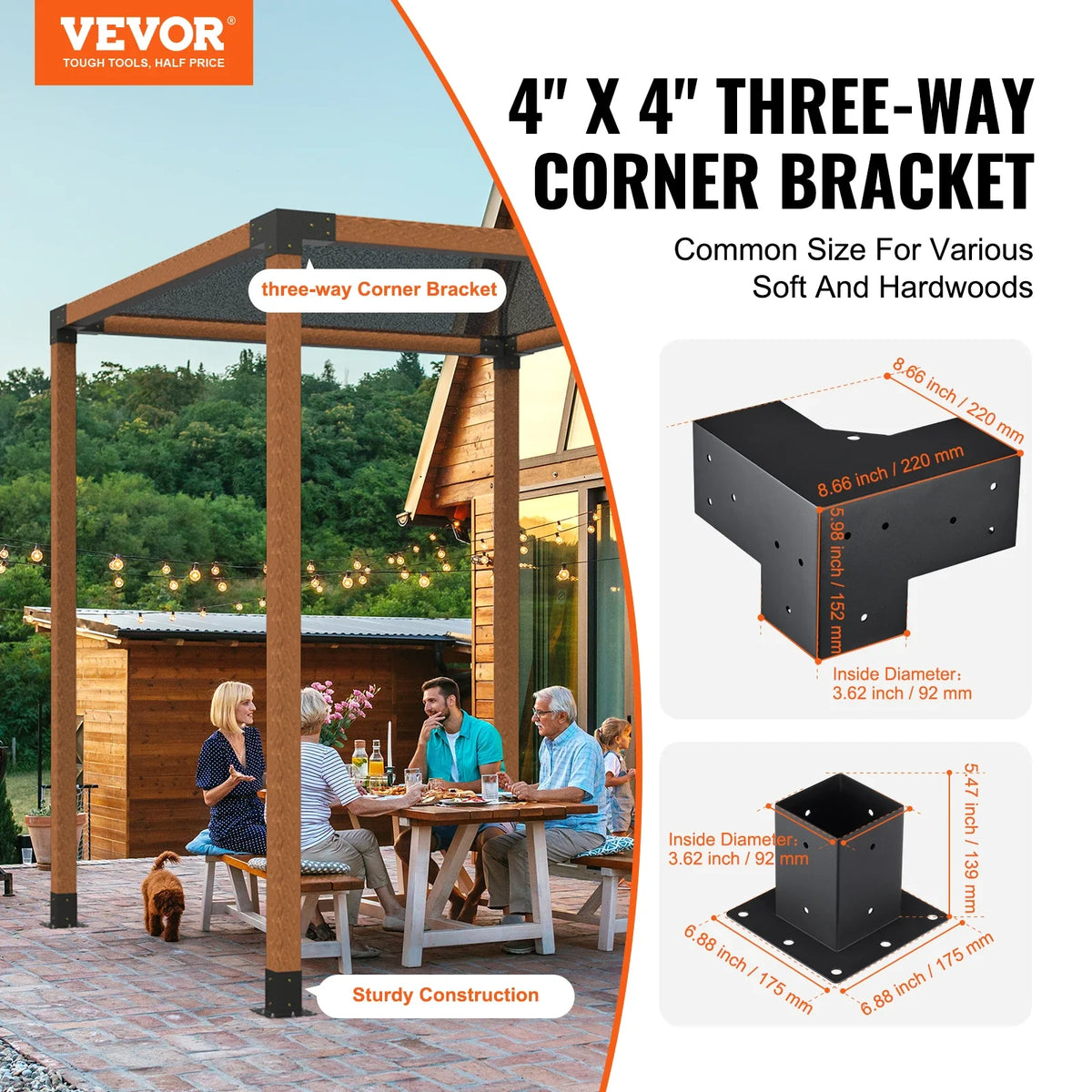Pergola Bracket Kit Heavy Duty Corner Bracket Woodworks DIY Post Base Kit Easy Installation Wooden Beams