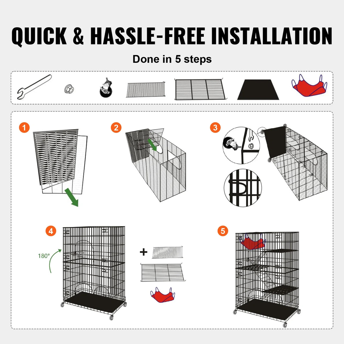 4 Tier Large Cat Playpen 30lbs/Layer DIY Cat Fence Cage Exercise Place Crate Metal Wire Kennel Indoor Rabbit House for Pet