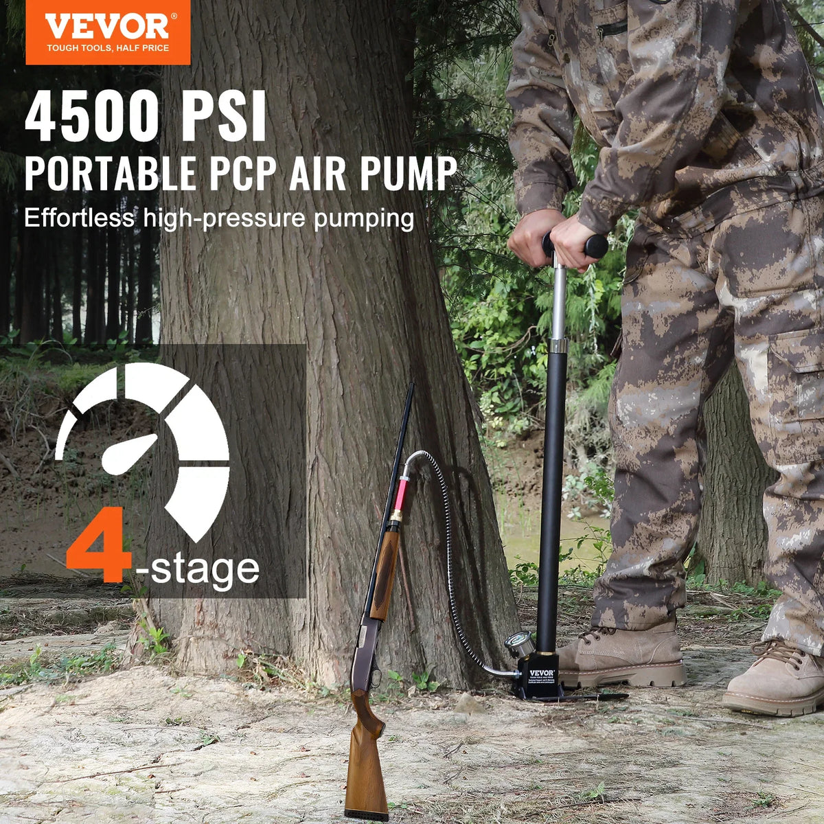 PCP Hand Pump 4 Stage 30Mpa 4500PSI High Pressure PCP Air Rifile Filling Stirrup Pump for Airguns, Paintball Filling, Tire