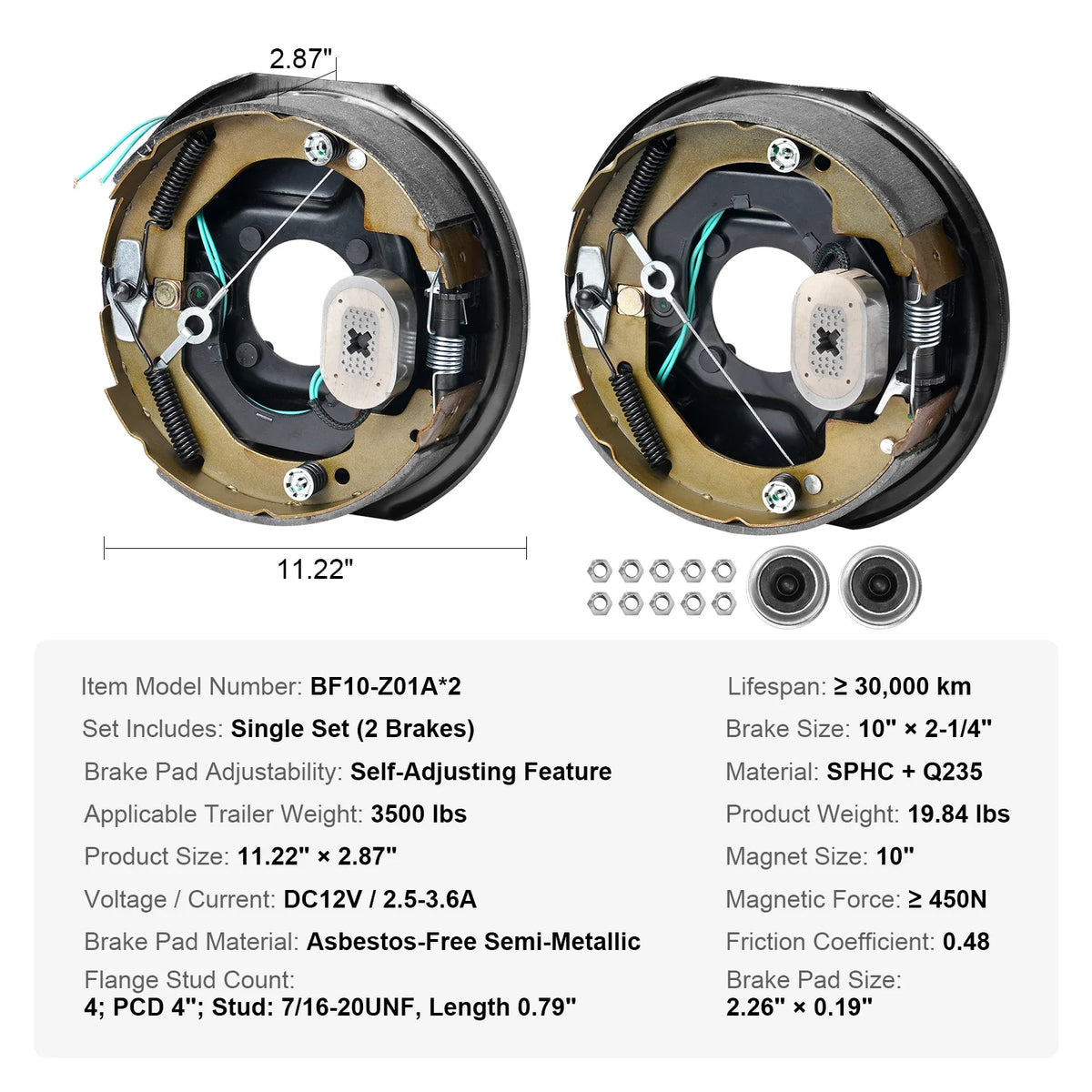 1 Pair 3500/7000 lbs Electric Trailer Brake Assembly Self-Adjusting Axle Backing Plates for Brake System Part Replacement
