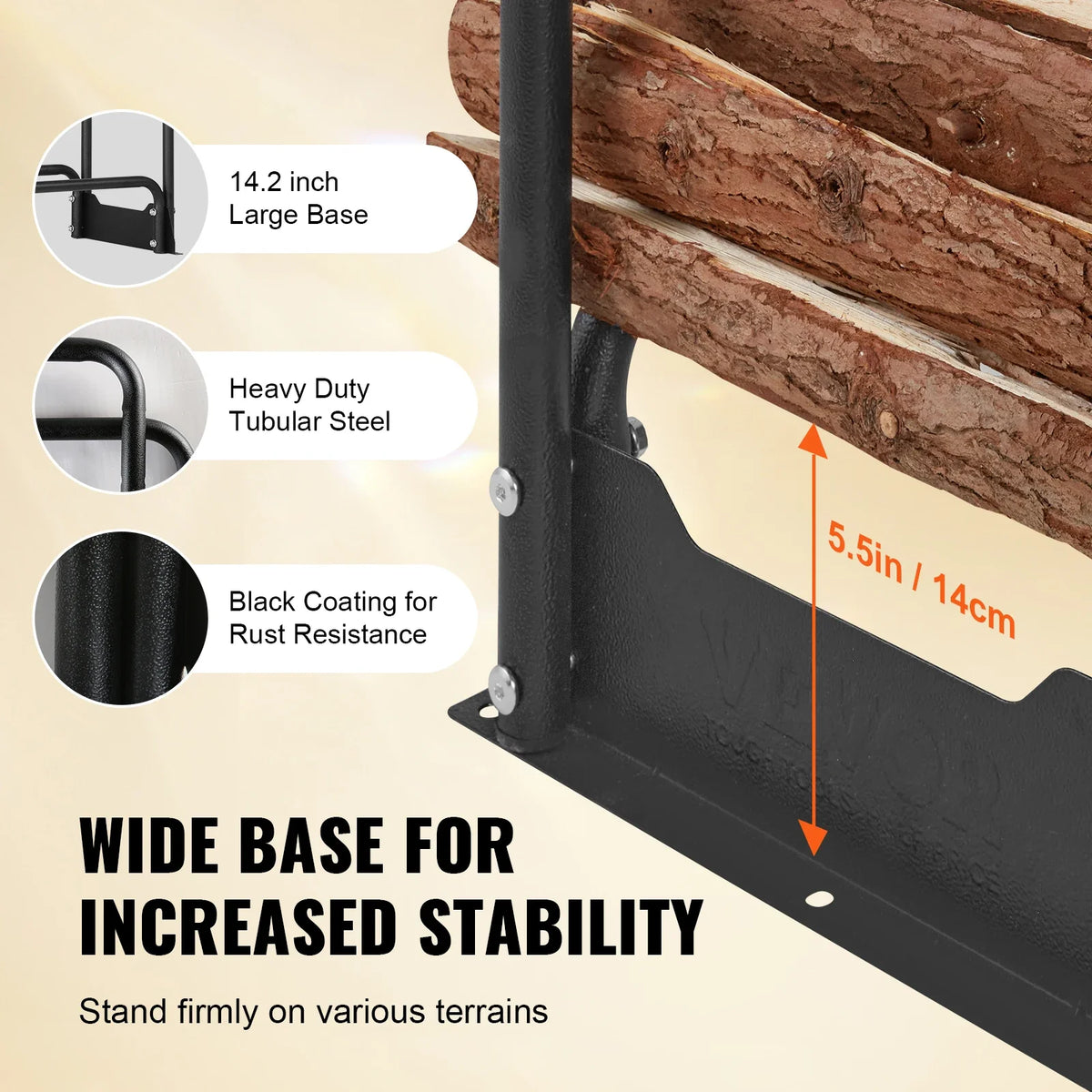 4.3/8.5/12.7FT Outdoor Firewood Rack w/Cover,Heavy Duty Firewood Holder & 600D Oxford Waterproof Cover for Fireplace,Patio
