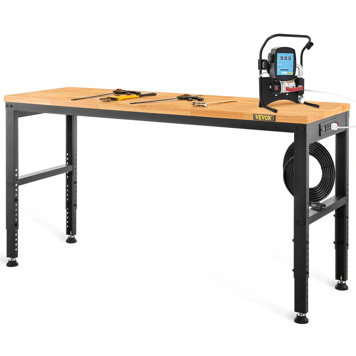 72cm Woodworking Workbench Adjustable Height Oak Wood Hardwood Top Work Table 900KG Load Capacity for Office Home Workshop