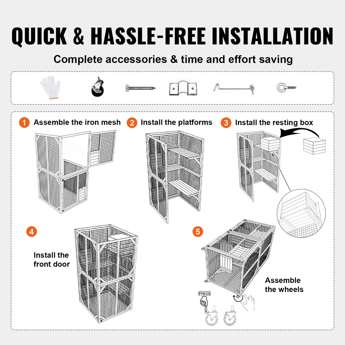 Cat House Outdoor 3-Tier Large Catio Cat Enclosure DIY Cat Fence Cage Metal Wire Kennel Indoor Cats Rabbit House for Pets