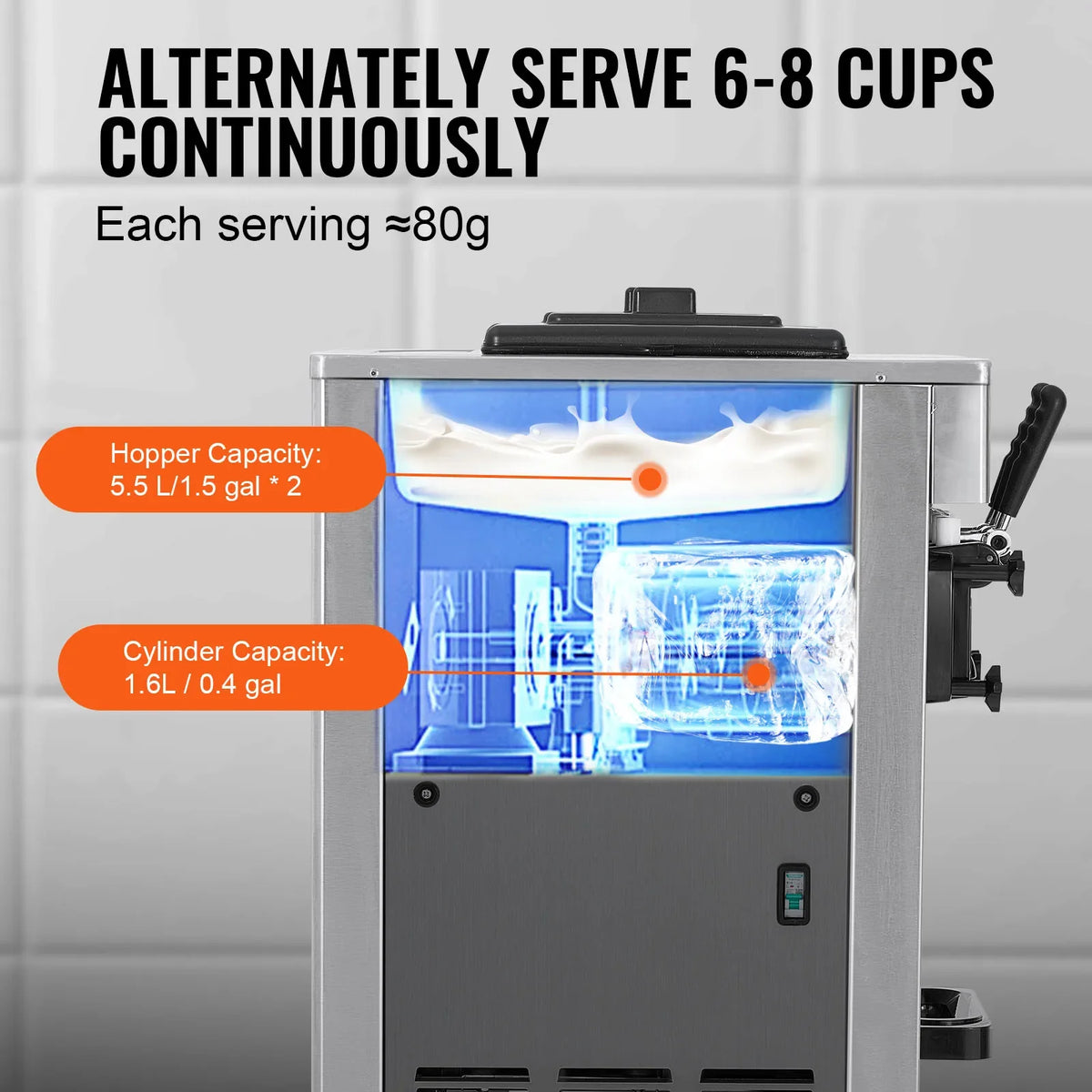 Commercial Ice Cream Machine,21-31 L/H Yield,1800W 3-Flavor Freestanding Soft Serve Ice Cream Maker,Auto Clean Pre-cooling