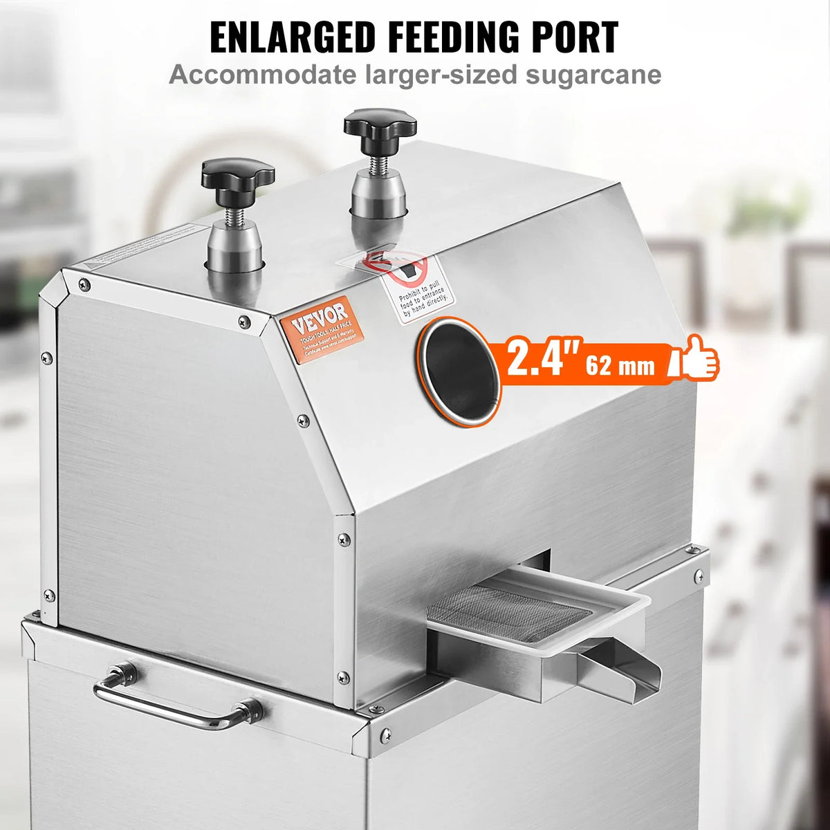 Electric Sugar Cane Juicer,750W Sugarcane Juicer Machine w/661LBS/H High Output,3 Stainless Steel Rollers,2.4" Large Inlet