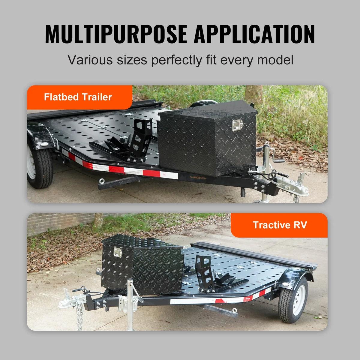 Trailer Tongue Box, Aluminum Alloy Diamond Plate Tongue Box Tool Chest, Heavy Duty Trailer Box Storage with Lock and Keys