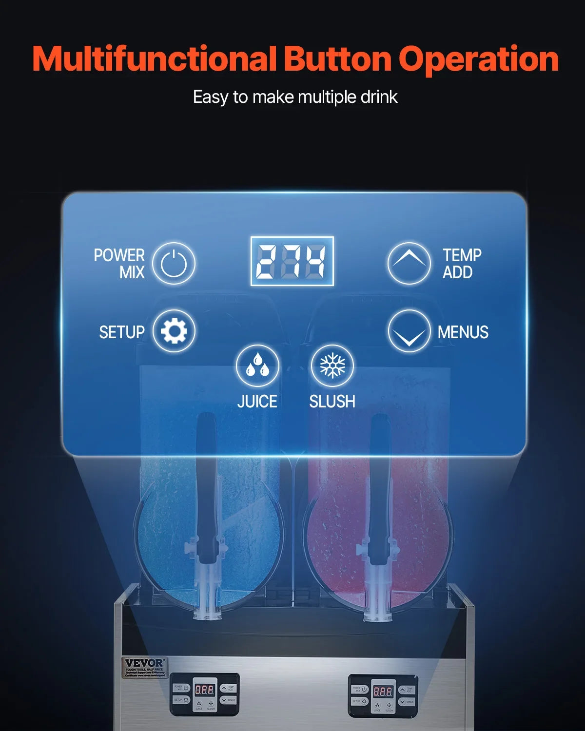 Commercial Slushy Machine, 12Lx2 Double Tank Frozen Drink Machine, Stainless Steel Margarita Smoothie Frozen Drink Maker
