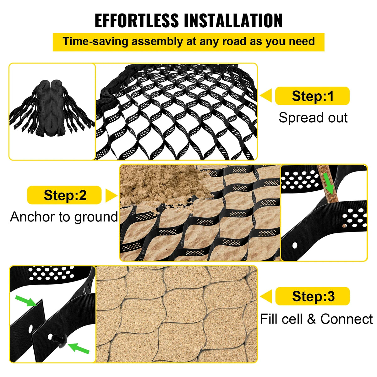 Ground Grid 3" Depth Permeable Stabilization System for DIY Patio Walkway Shed Base Driveway Parking Lot Grass and Gravel