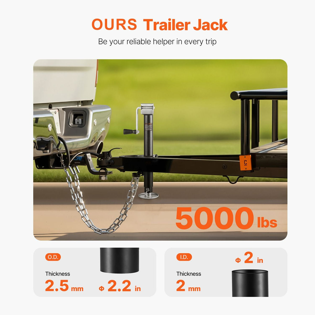 A-Frame Trailer Jack, 5000 lbs Dynamic Load Capacity, Trailer Jack Stand with Handle & Rectangular Footpad, 15-inch Vertical Travel, Suitable for RV, Horse, Utility Trailers, Yacht Trailers