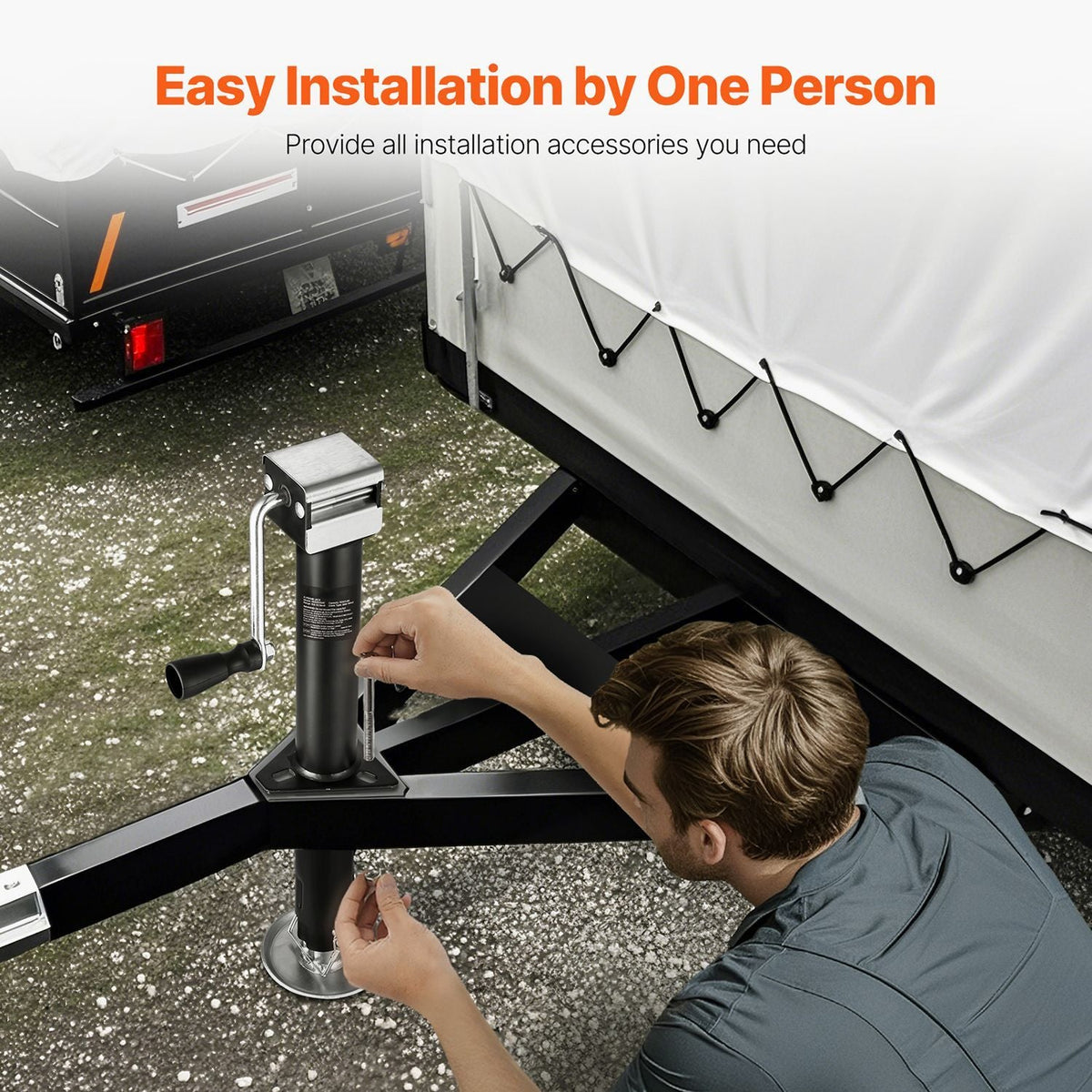 A-Frame Trailer Jack, 5000 lbs Dynamic Load Capacity, Trailer Jack Stand with Handle & Rectangular Footpad, 15-inch Vertical Travel, Suitable for RV, Horse, Utility Trailers, Yacht Trailers
