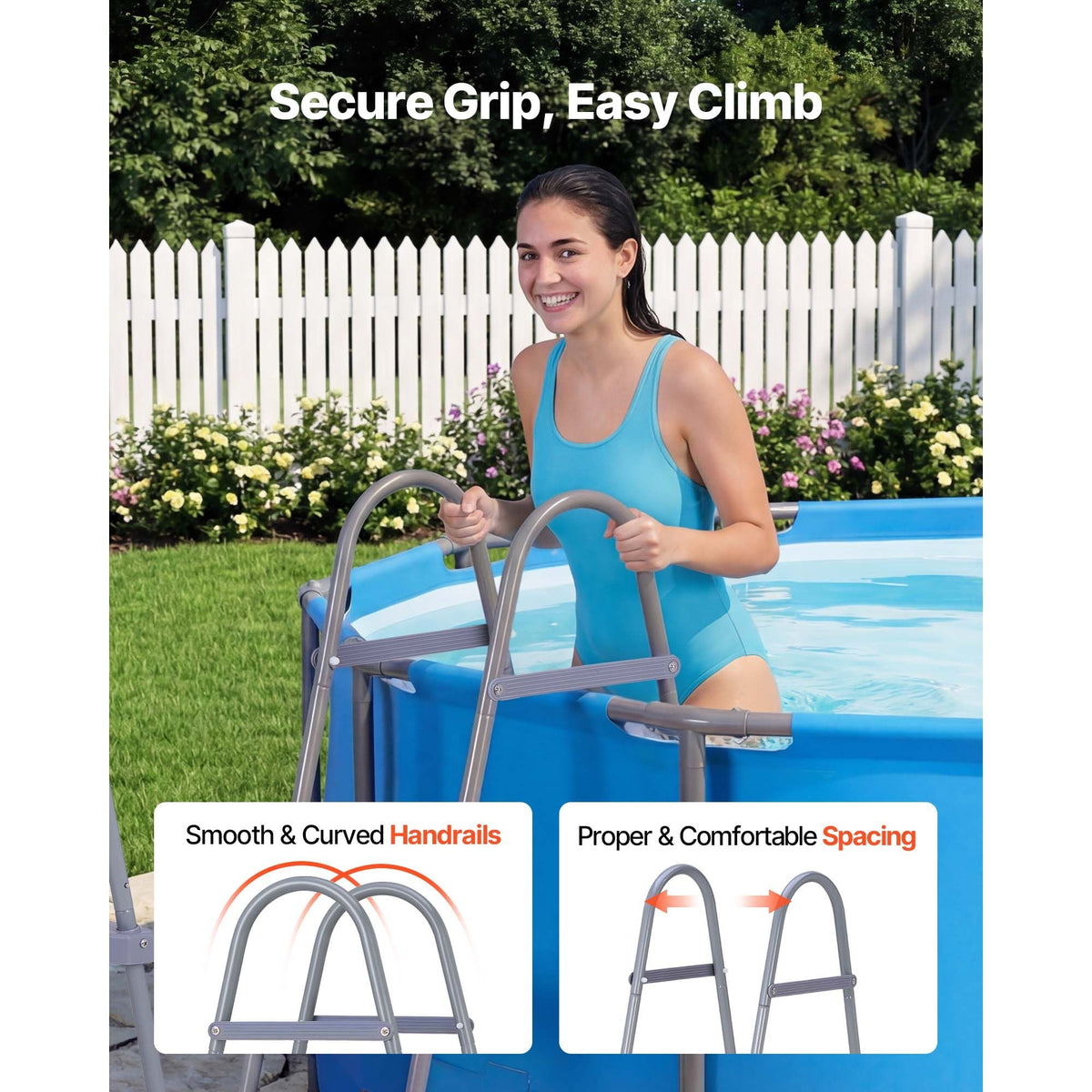 Above Ground Pool Ladder, 2-Step Steel A-Frame Swimming Pool Stairs for 33 in High Wall, 300 lbs Capacity Entry/Exit Steps with Secure Non-Slip Sturdy Wide Step, Easy Setup Outdoor, Gray