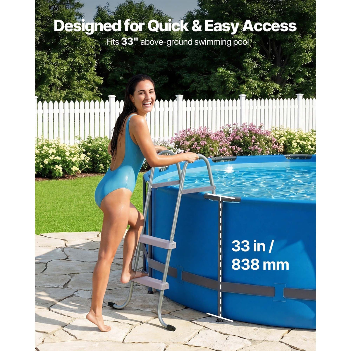 Above Ground Pool Ladder, 2-Step Steel A-Frame Swimming Pool Stairs for 33 in High Wall, 300 lbs Capacity Entry/Exit Steps with Secure Non-Slip Sturdy Wide Step, Easy Setup Outdoor, Gray