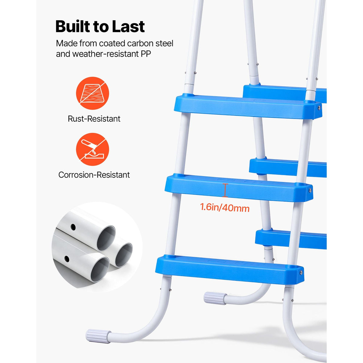 Above Ground Pool Ladder, 3-Step Steel A-Frame Swimming Pool Stairs for 36 in High Wall, 300 lbs Capacity Entry/Exit Steps with Secure Non-Slip Sturdy Wide Step, Easy Setup, White & Blue