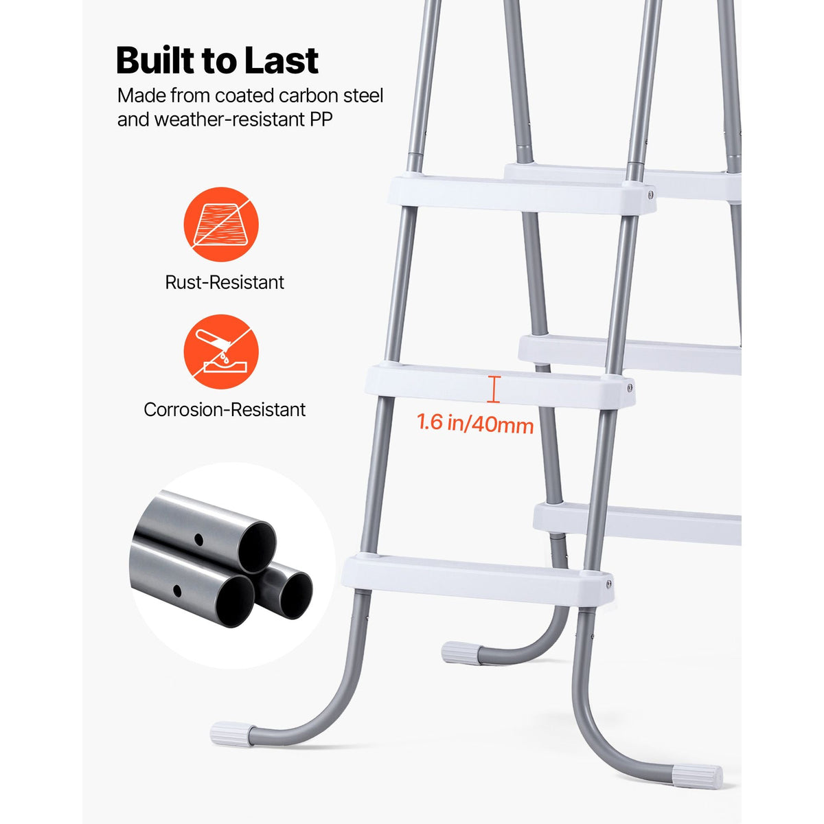 Above Ground Pool Ladder, 3-Step Steel A-Frame Swimming Pool Stairs for 42 in High Wall, 300 lbs Capacity Entry/Exit Steps with Secure Non-Slip Sturdy Wide Step, Easy Setup, Gray & White