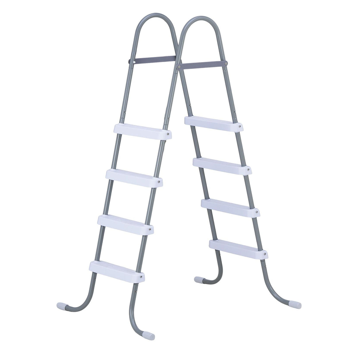 Above Ground Pool Ladder, 4-Step Steel A-Frame Swimming Pool Stairs for 48 in High Wall, 300 lbs Capacity Entry/Exit Steps with Secure Non-Slip Sturdy Wide Step, Easy Setup, Gray & White