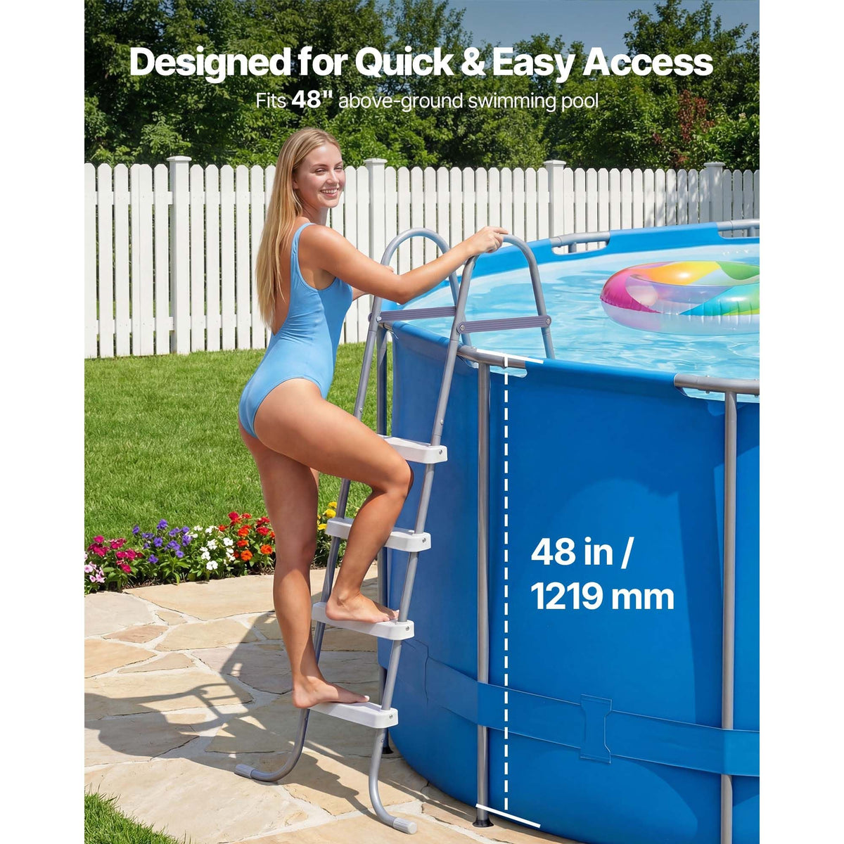 Above Ground Pool Ladder, 4-Step Steel A-Frame Swimming Pool Stairs for 48 in High Wall, 300 lbs Capacity Entry/Exit Steps with Secure Non-Slip Sturdy Wide Step, Easy Setup, Gray & White