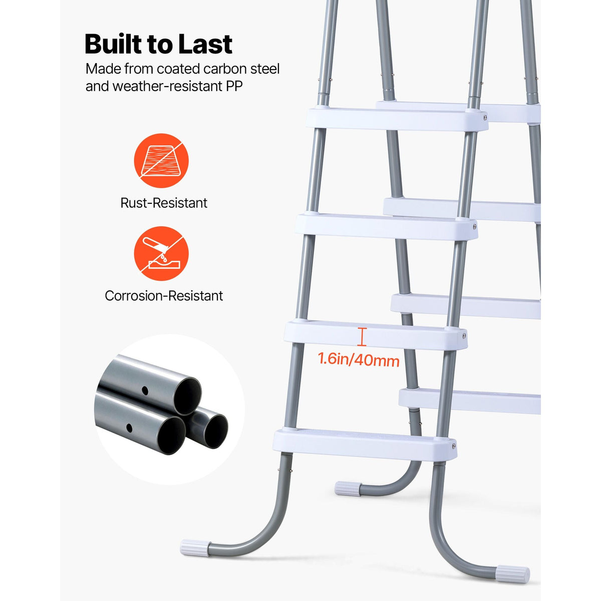 Above Ground Pool Ladder, 4-Step Steel A-Frame Swimming Pool Stairs for 48 in High Wall, 300 lbs Capacity Entry/Exit Steps with Secure Non-Slip Sturdy Wide Step, Easy Setup, Gray & White