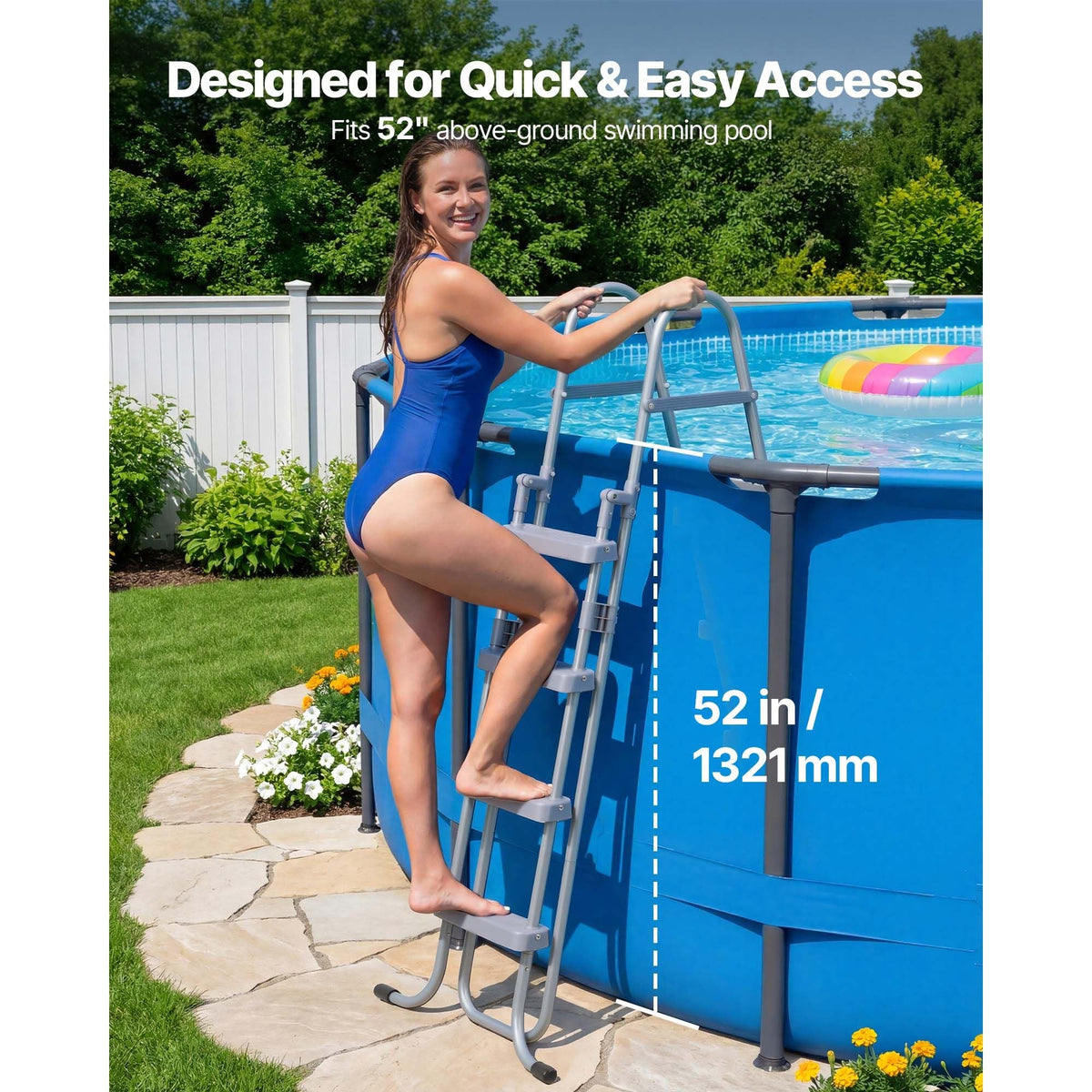 Above Ground Pool Ladder, 4-Step Steel A-Frame Swimming Pool Stairs for 52 in High Wall, 300 lbs Capacity Entry/Exit Steps with Secure Non-Slip Sturdy Wide Step, Easy Setup Outdoor, Gray