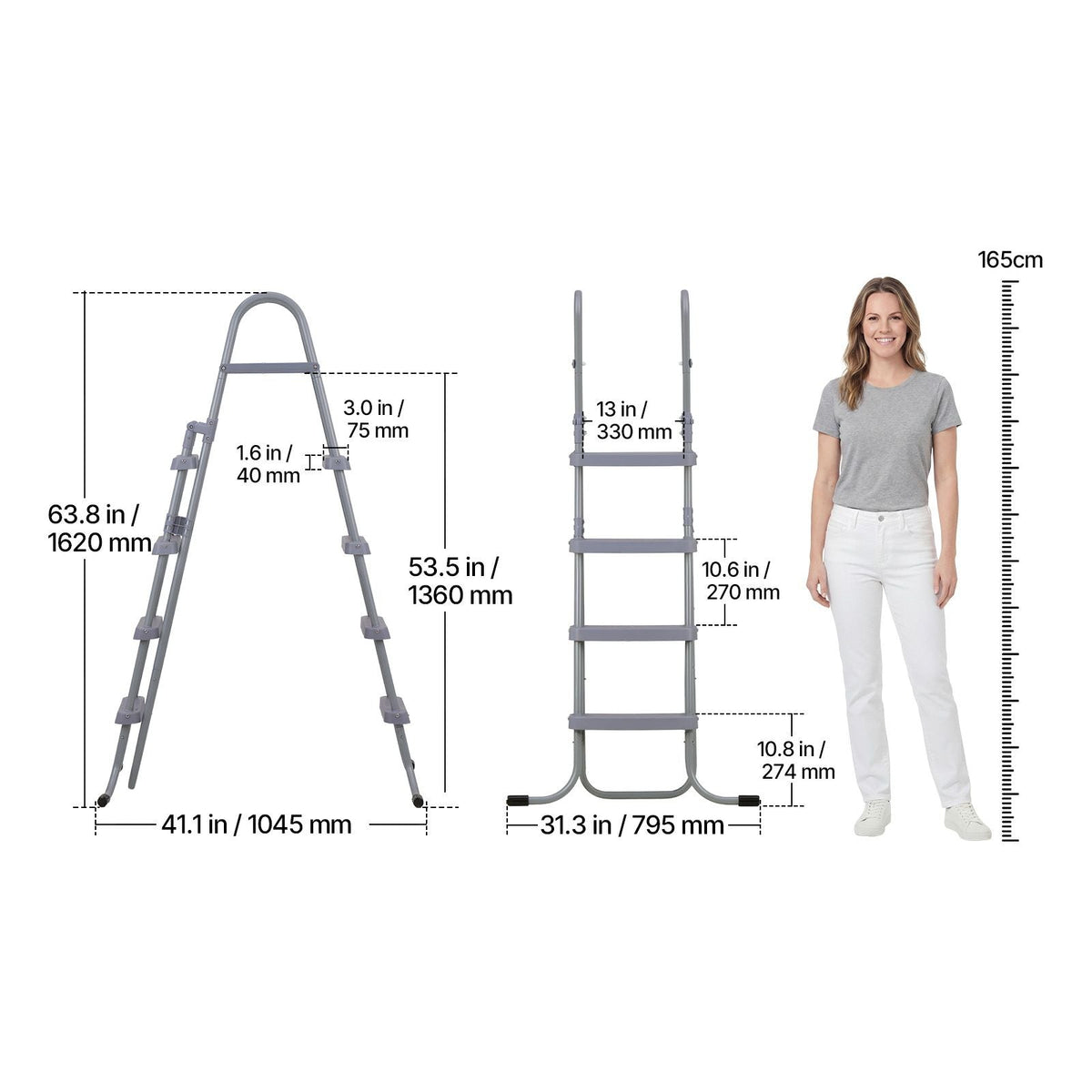Above Ground Pool Ladder, 4-Step Steel A-Frame Swimming Pool Stairs for 52 in High Wall, 300 lbs Capacity Entry/Exit Steps with Secure Non-Slip Sturdy Wide Step, Easy Setup Outdoor, Gray