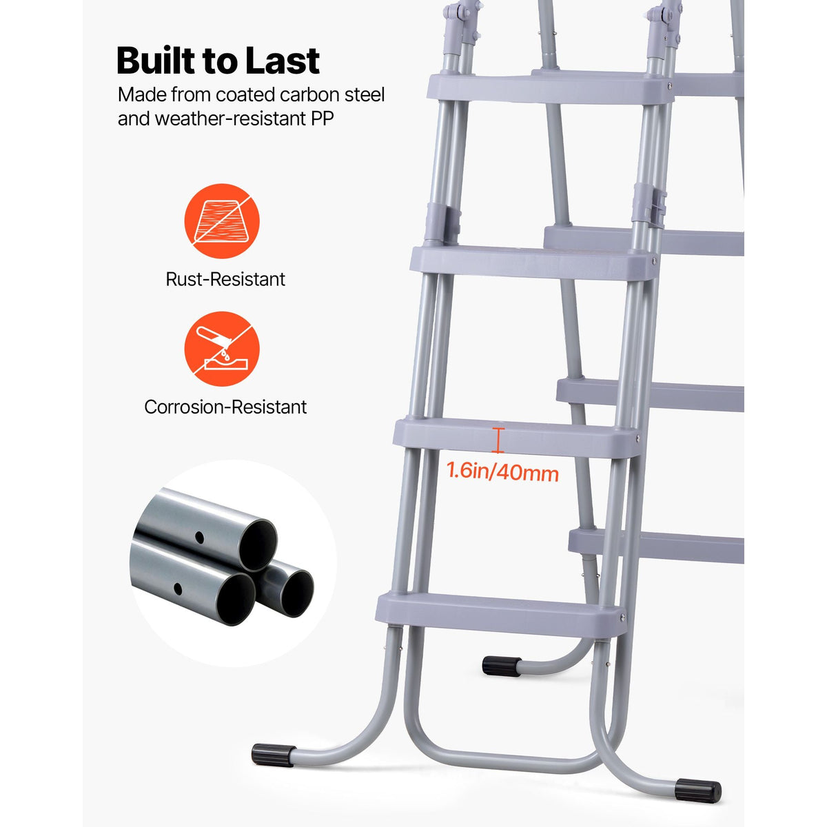 Above Ground Pool Ladder, 4-Step Steel A-Frame Swimming Pool Stairs for 52 in High Wall, 300 lbs Capacity Entry/Exit Steps with Secure Non-Slip Sturdy Wide Step, Easy Setup Outdoor, Gray