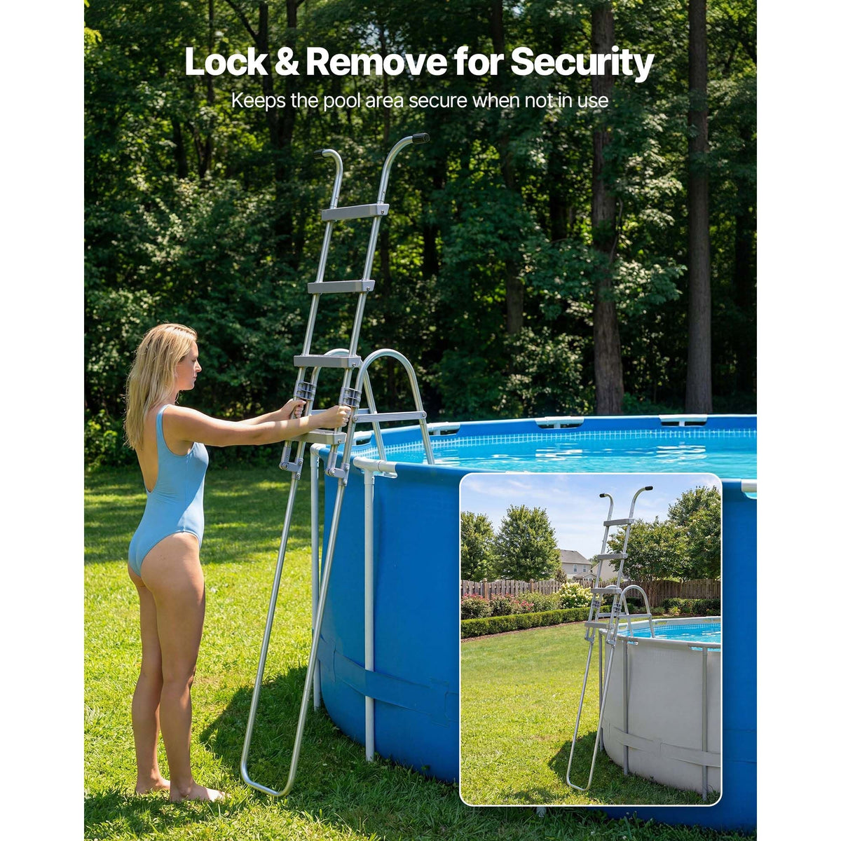 Above Ground Pool Ladder, 4-Step Steel A-Frame Swimming Pool Stairs for 52 in High Wall, 300 lbs Capacity Entry/Exit Steps with Secure Non-Slip Sturdy Wide Step, Easy Setup Outdoor, Gray