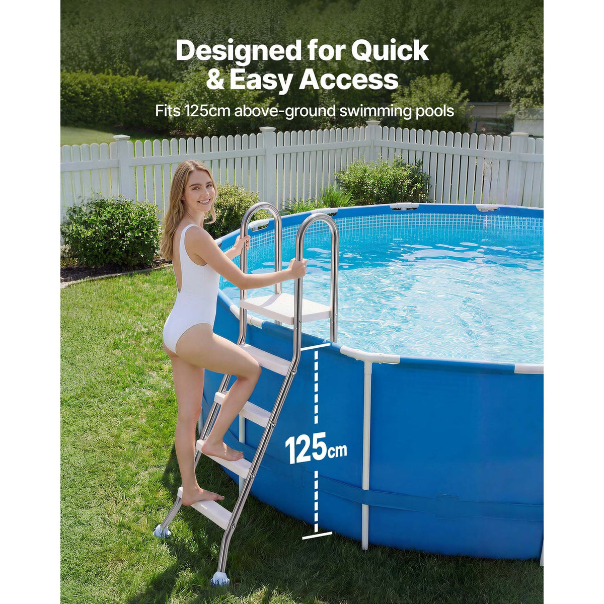 Above Ground Pool Ladder, Stainless Steel A-Frame Swimming Pool Stairs for 49.2 in High Wall, 330 lbs Capacity Heavy Duty Entry/Exit Steps with Secure Non-Slip 4 Steps and Platform, Silver