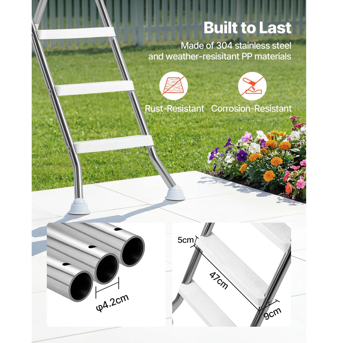 Above Ground Pool Ladder, Stainless Steel A-Frame Swimming Pool Stairs for 49.2 in High Wall, 330 lbs Capacity Heavy Duty Entry/Exit Steps with Secure Non-Slip 4 Steps and Platform, Silver