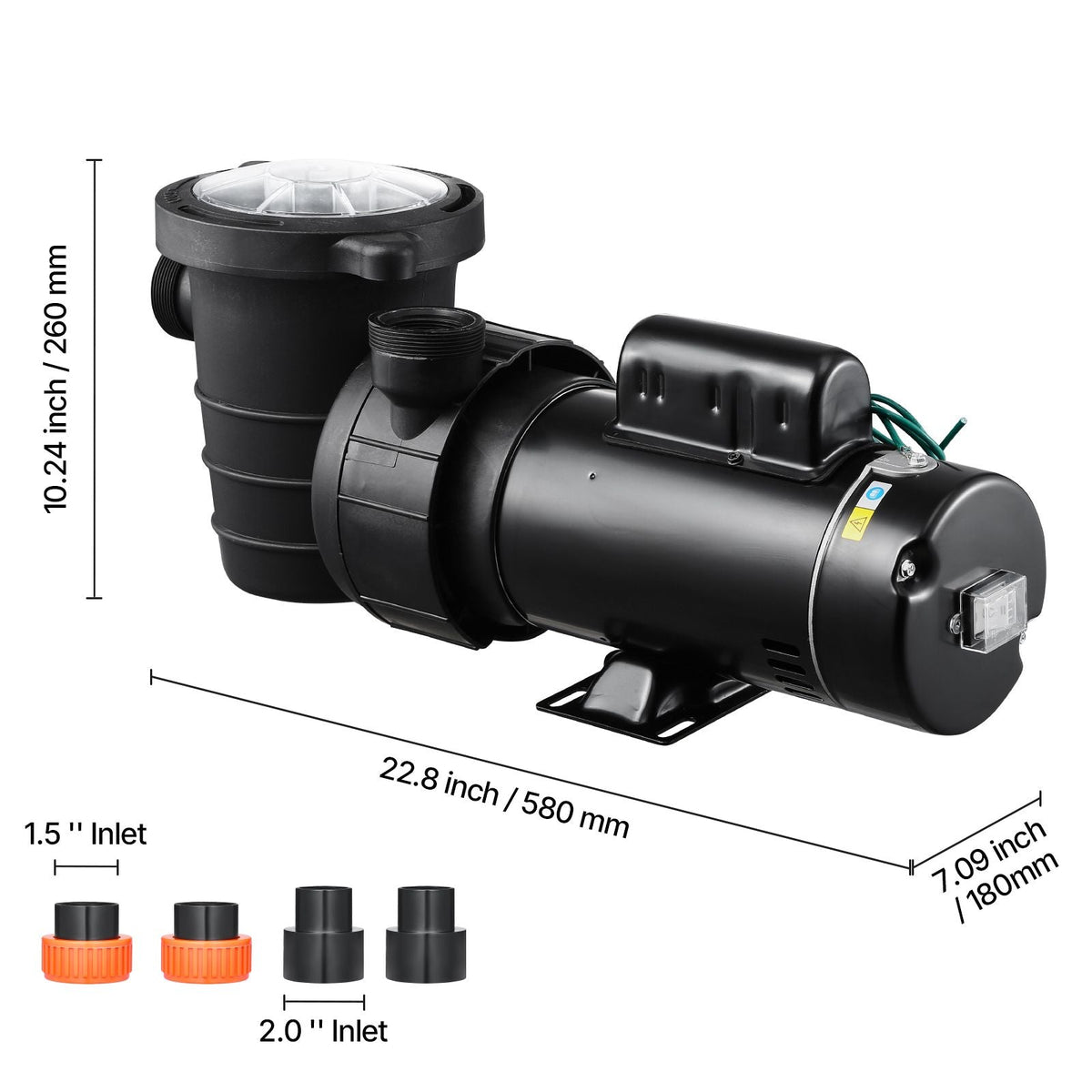 Above Ground Pool Pump, 1.5HP/0.35HP, Dual Speed Swimming Pool Pump, High 110 GPM 54 ft Lift, Low 52 GPM 14 ft Lift, 110V 3450 RPM with Strainer Basket, 122 Fahrenheit Max Water Temp