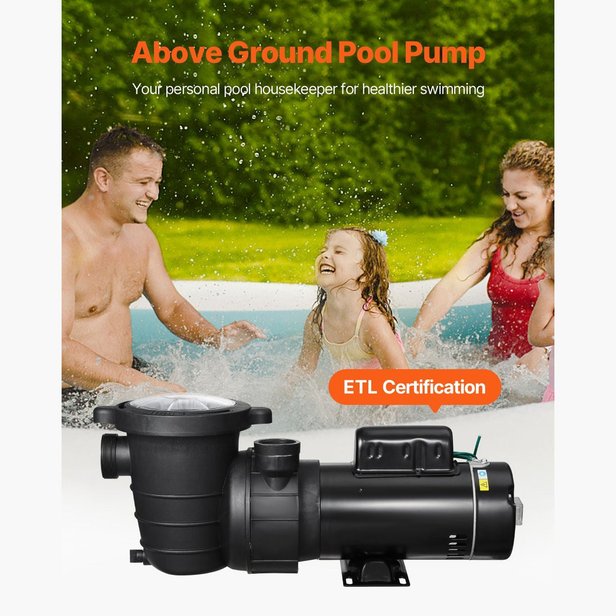 Above Ground Pool Pump, 1.5HP/0.35HP, Dual Speed Swimming Pool Pump, High 110 GPM 54 ft Lift, Low 52 GPM 14 ft Lift, 110V 3450 RPM with Strainer Basket, 122 Fahrenheit Max Water Temp