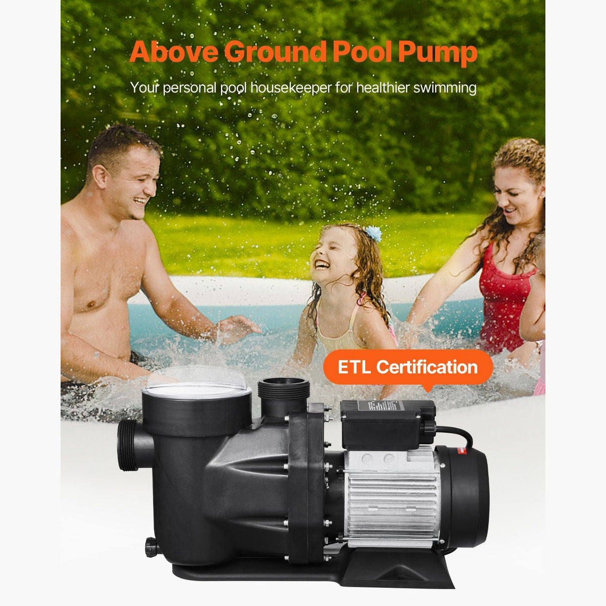 Above Ground Pool Pump, 3 HP, 149 GPM Max Flow Single Speed Swimming Pool Pump, 220V 3450 RPM 42 ft Max Head Lift with PP Shell Strainer Basket, 122 Fahrenheit Max Water Temp, No Plug