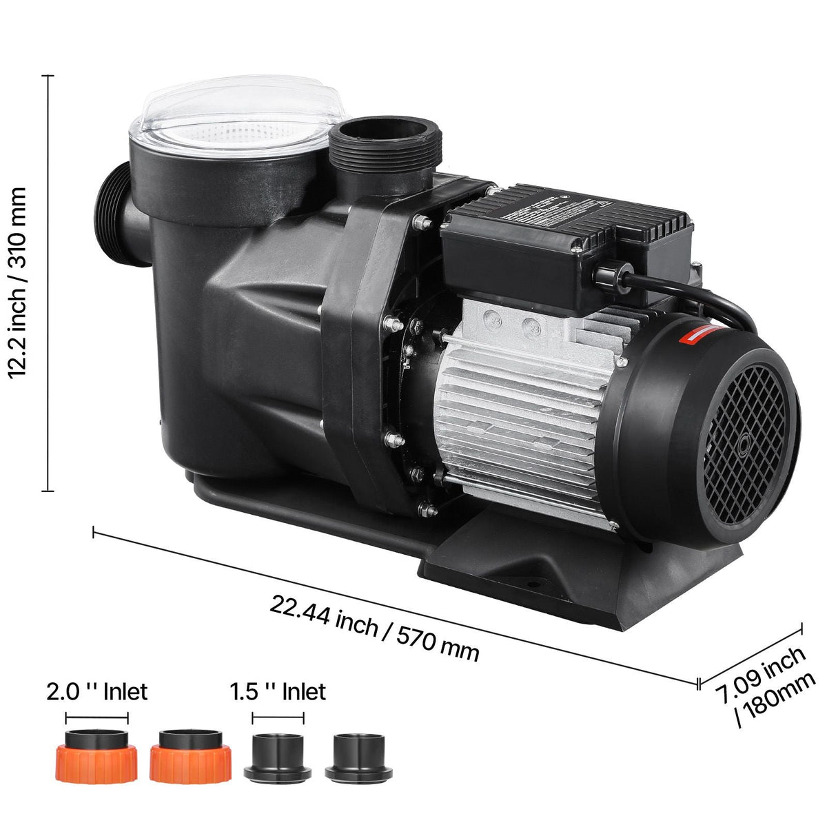 Above Ground Pool Pump, 3 HP, 149 GPM Max Flow Single Speed Swimming Pool Pump, 220V 3450 RPM 42 ft Max Head Lift with PP Shell Strainer Basket, 122 Fahrenheit Max Water Temp, No Plug