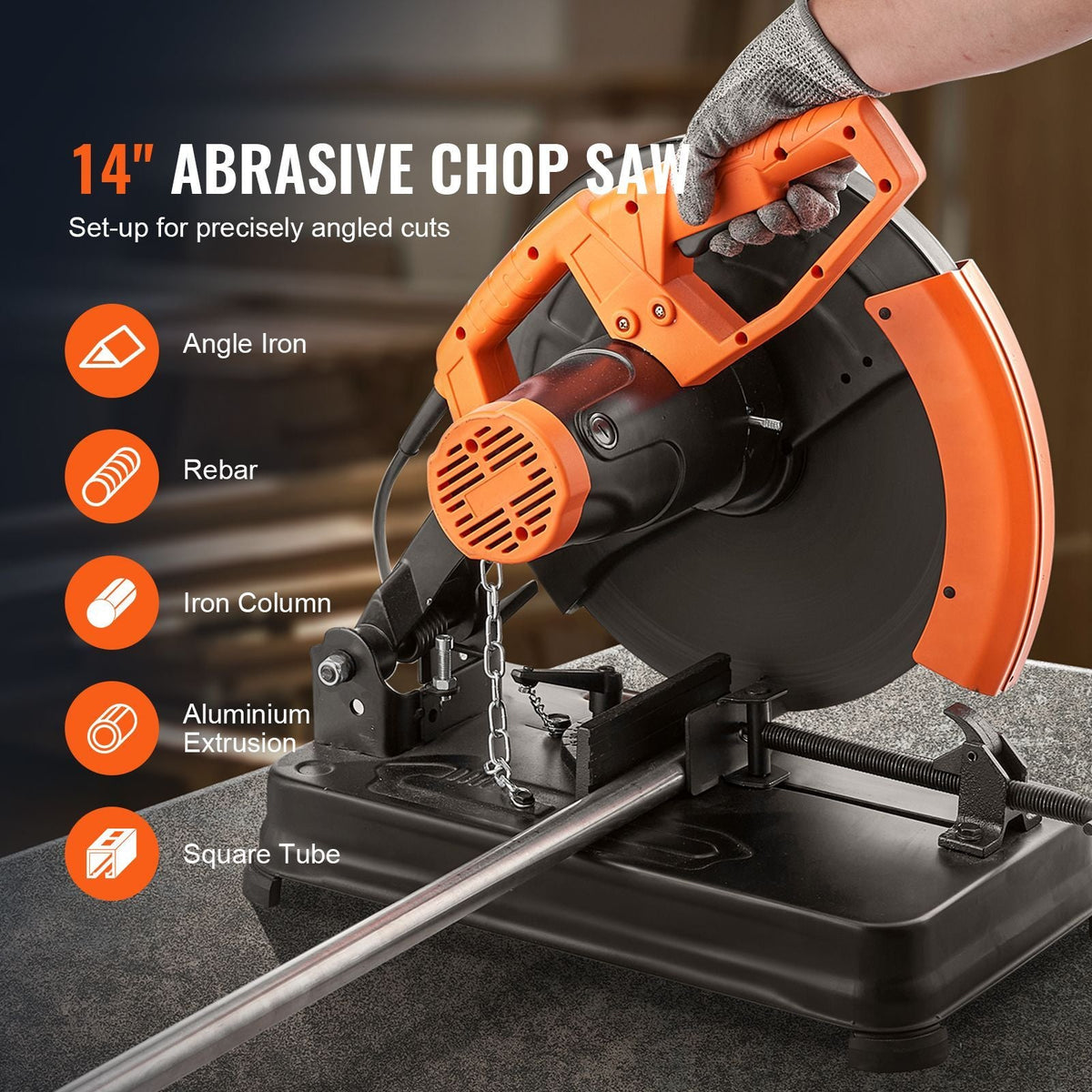 Abrasive Chop Saw, 14"/355mm Blade Diameter Cut Off Saw, 2300W 3600RPM Steel Cutting Machine, 0-45° Adjustable Angle Miter Saw for Cutting Metal Cutting Chop Saw for Steel/Rebar/Iron/Aluminum