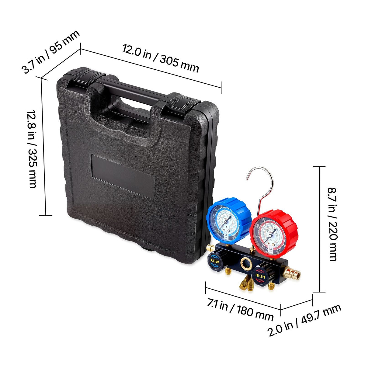 AC Manifold Gauge Set for R134a R404A R1234yf R22 Refrigerant, 3 Way AC Gauge with 5 ft Hoses, Adapters, Quick Couplers, Can Taps for Automotive Air Conditioning Maintenance, Charging Evacuation