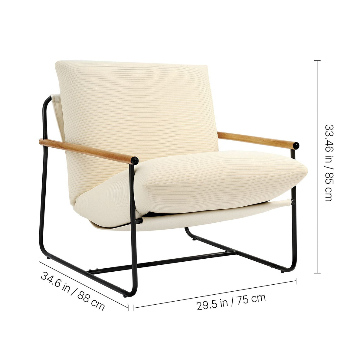 Accent Chair, Metal Framed Chair with Wooden Armrests, Modern Cozy Upholstered Armchair, with Soft Foam Cushioning, Detachable Cushion, for Living Room, Bedroom, Reading Room, Office, Beige