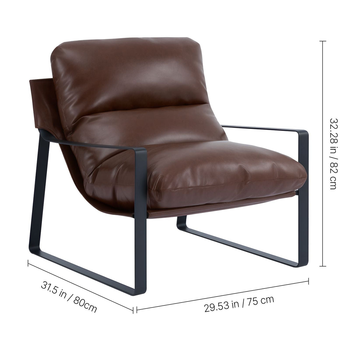 Accent Chair, Modern PU Leather Armchair, Cozy Upholstered Chair, with Soft Foam Cushioning, Sturdy Metal Frame, and Detachable Cushion, for Living Room, Bedroom, Reading Room, Office, Brown