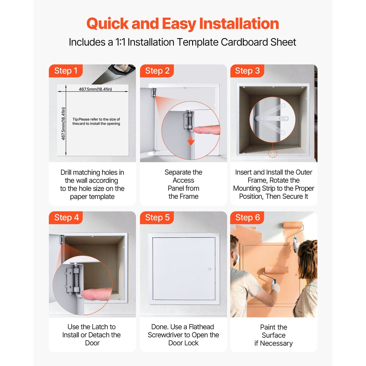 Access Panel for Drywall, 19.2 x 19.2 in Galvanized Steel Access Door, Easy Install Hinged Service Panel with Screwdriver Latch, for Ceiling Plumbing Electrical, 18.4 x 18.4 in Cutout Size White