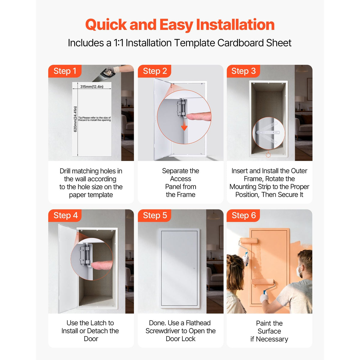 Access Panel for Drywall, 25.3 x 13.3 in Galvanized Steel Access Door, Easy Install Hinged Service Panel with Screwdriver Latch, for Ceiling Plumbing Electrical, 12.4 x 24.4 in Cutout Size White