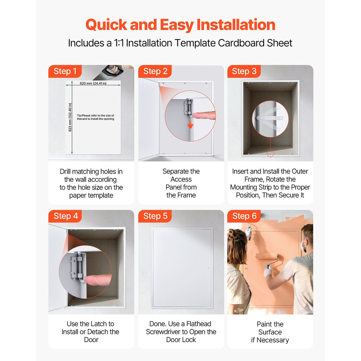 Access Panel for Drywall, 33.2 x 25.2 in Galvanized Steel Access Door, Easy Install Hinged Service Panel with Screwdriver Latch, for Ceiling Plumbing Electrical, 24.4 x 32.4 in Cutout Size White