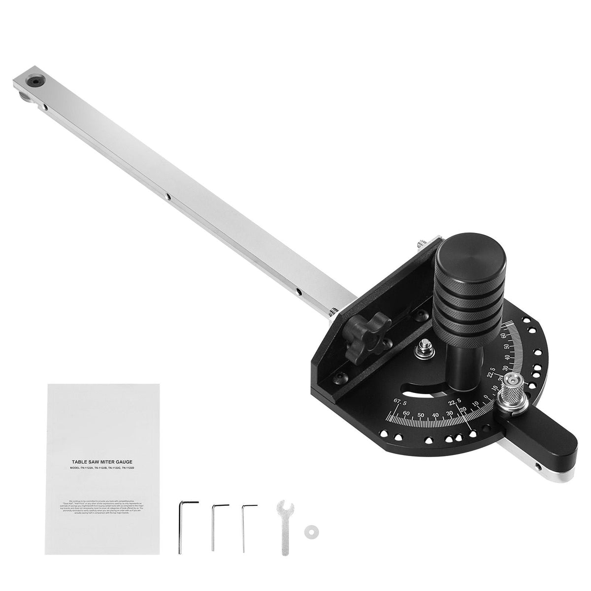 Accurate Miter Gauge, Fits Slots 3/4'' x 3/8'', Crafted from Aluminum Alloy, Features 15 Adjustable Angle Stops, Spring-Loaded Plunger & Detachable Disc, Ideal for Woodwork & Table Saws